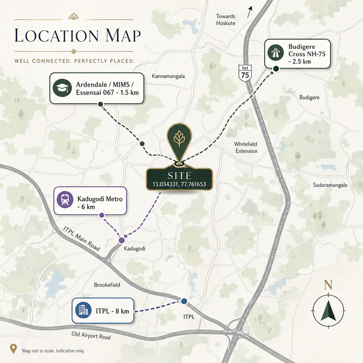 Nambiar Kannamangala location map showing connectivity and key landmarks with distances